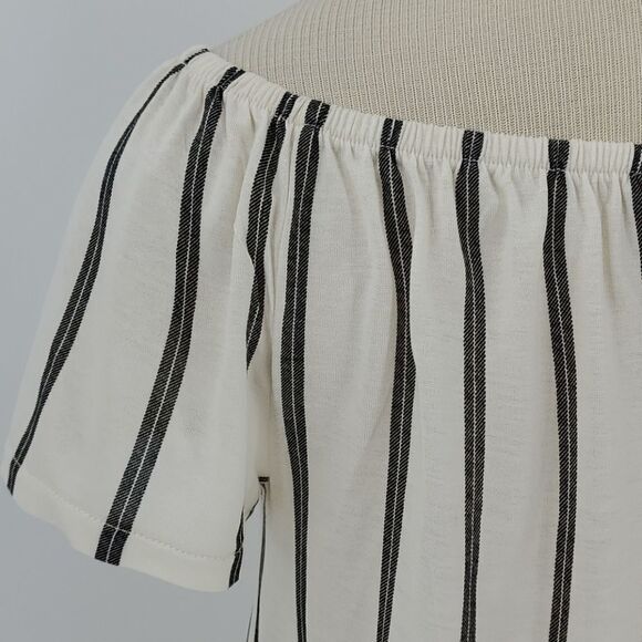 H&M off the shoulder top. Striped. XS faux buttons. Adorable - Picture 6 of 8